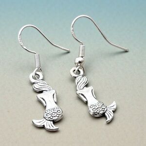 Handmade 925 Silver Hook Earrings (Hypoallergenic) w/ Back Faced Mermaids
